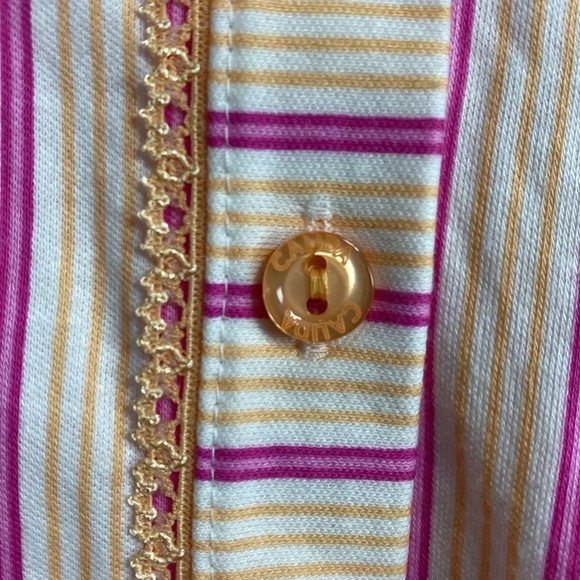 Calida Pink & Orange Striped, Button Front Long Sleeve Woman’s Large Night Shirt - Picture 7 of 11